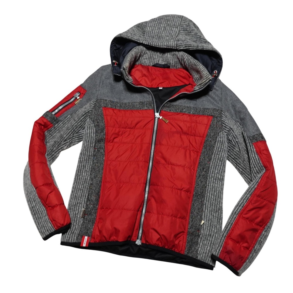 Almgwand Jacket Womens 38 Gray Red Wool Knit Hooded Puffer Full Zip Outdoor Ski